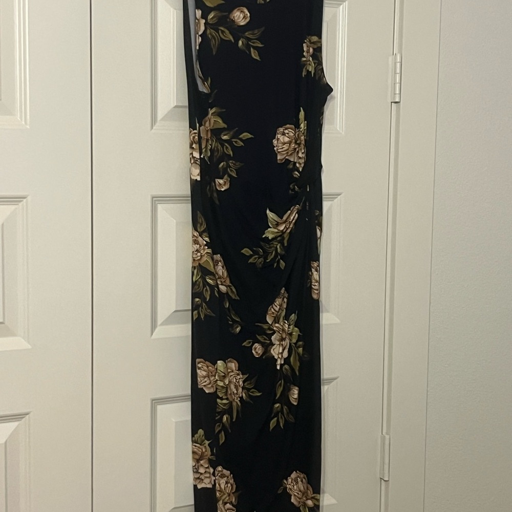 Black Floral Maxi Dress with Cream Roses